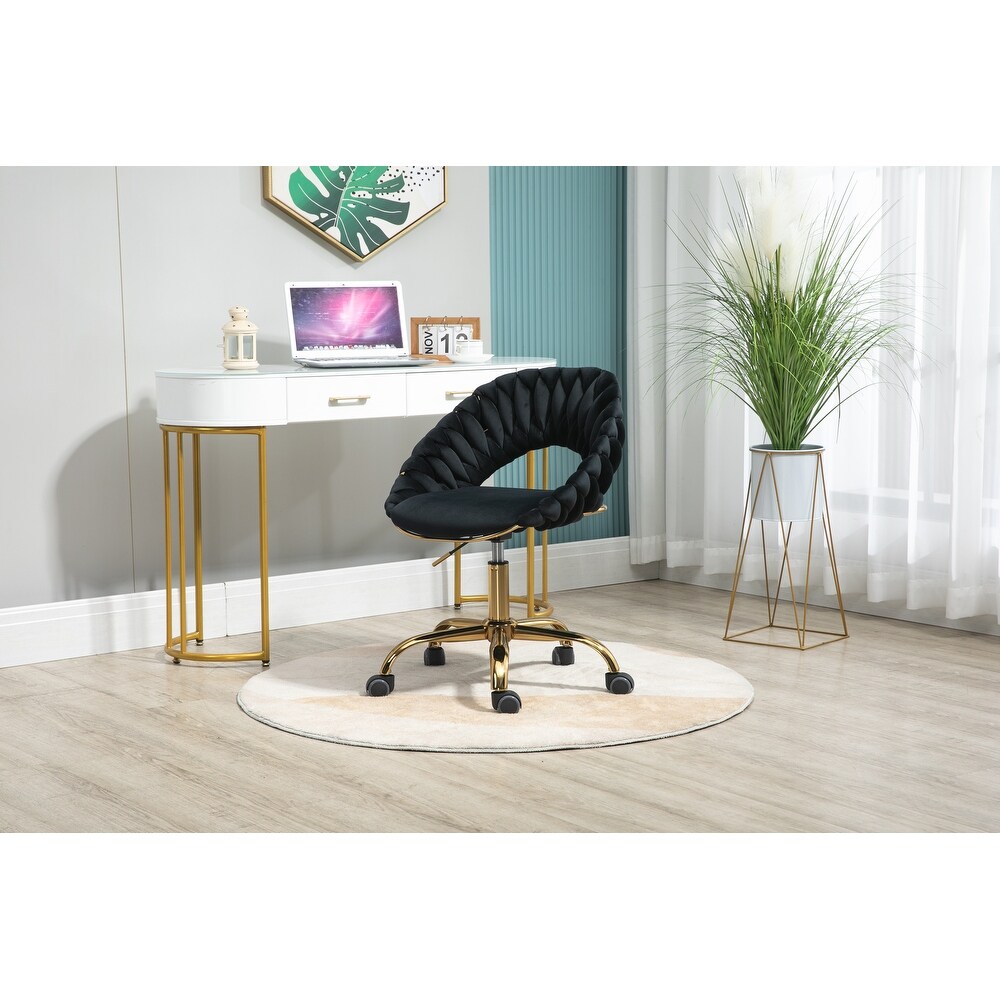 Modern Computer Office Chair  Adjustable Swivel Chair  Velvet Fabric Office Desk Chair  for Study  Living Room  Bedroom  Black