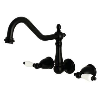 Kingston Brass Heritage 2-Handle Wall Mount Roman Tub Faucet in Matte Black HKS1020PL