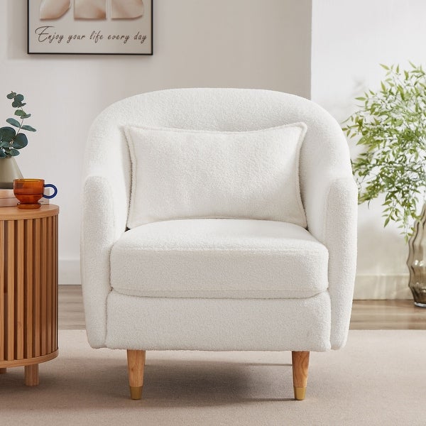 VANOMi 28.34'' Accent Armchair， Velvet Barrel Chair with Solid Wood Legs