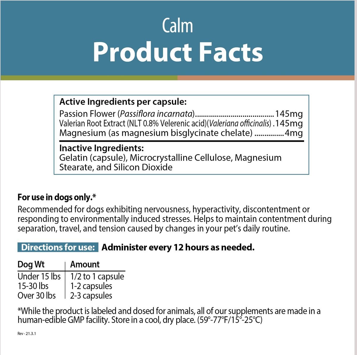 JustFoodForDogs Calm Capsule Calming Supplement for Dogs， 90 count