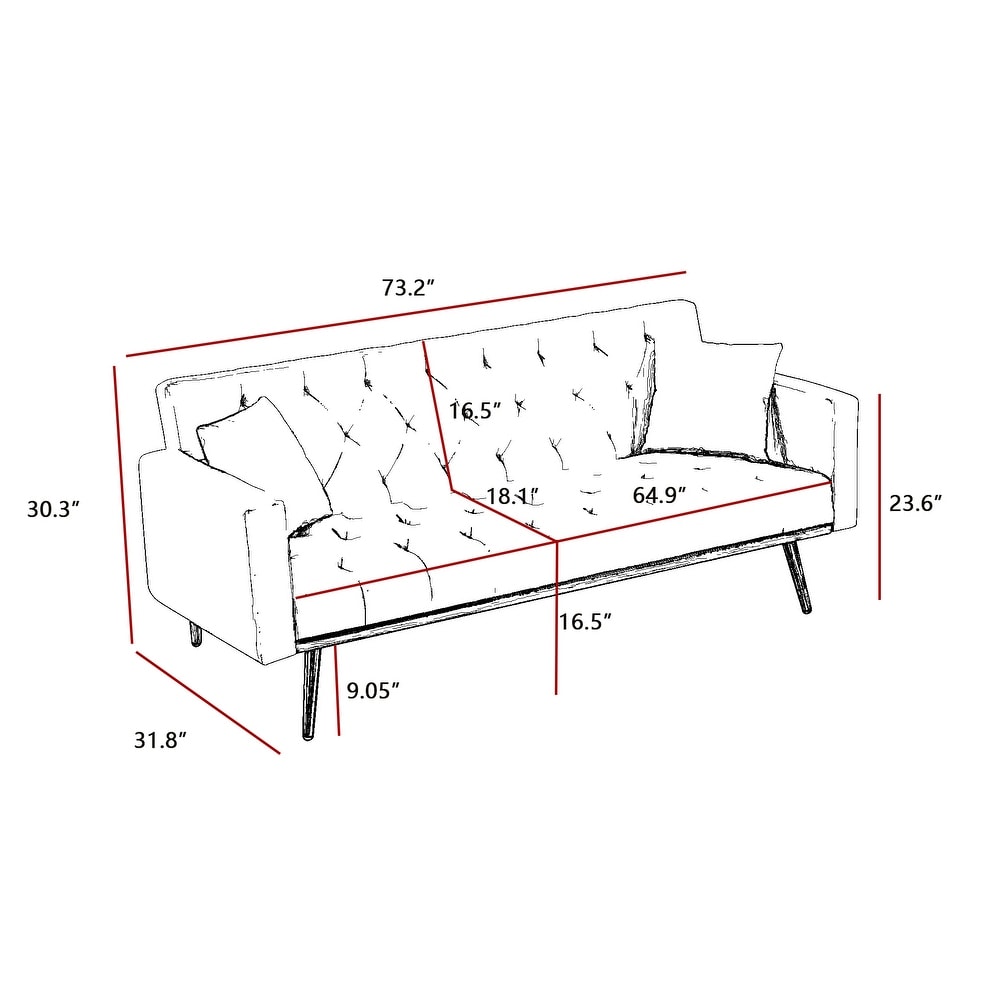 Folding Futon Sofa Bed  Velvet Sleeper Sofa for Compact Living Space