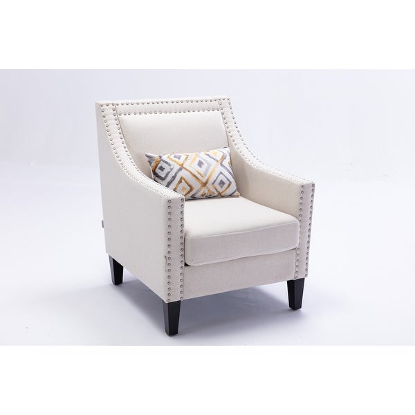 Upholstered Accent Chair with Nailhead Trim and Solid Wood Legs Comfy Single Sofa Office Guest Chair for Living Room Family Room