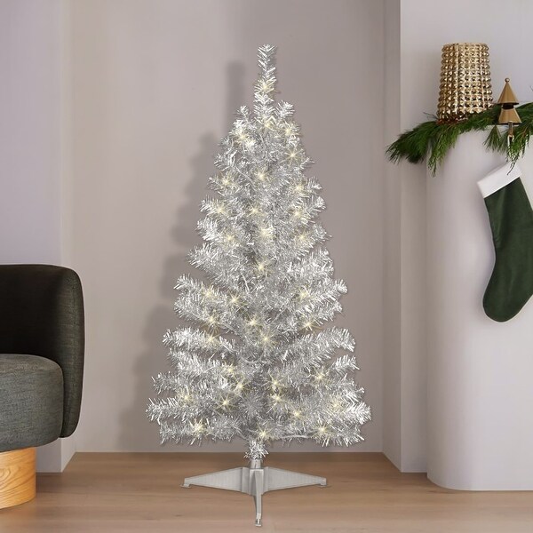 Silver Tinsel 4foot Prelit Tree