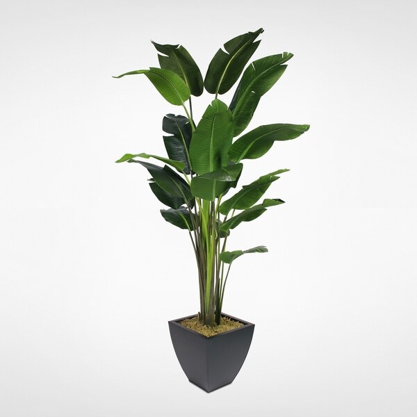 8' Artificial Birds of Paradise Plant in a Black Metal Pot