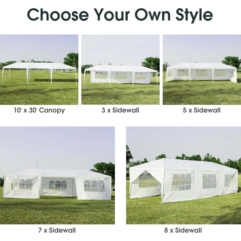 10 x 30 FT Outdoor Gazebo Canopy Tent Party Wedding Event Tent with 6 Removable Sidewalls & 2 Doorways