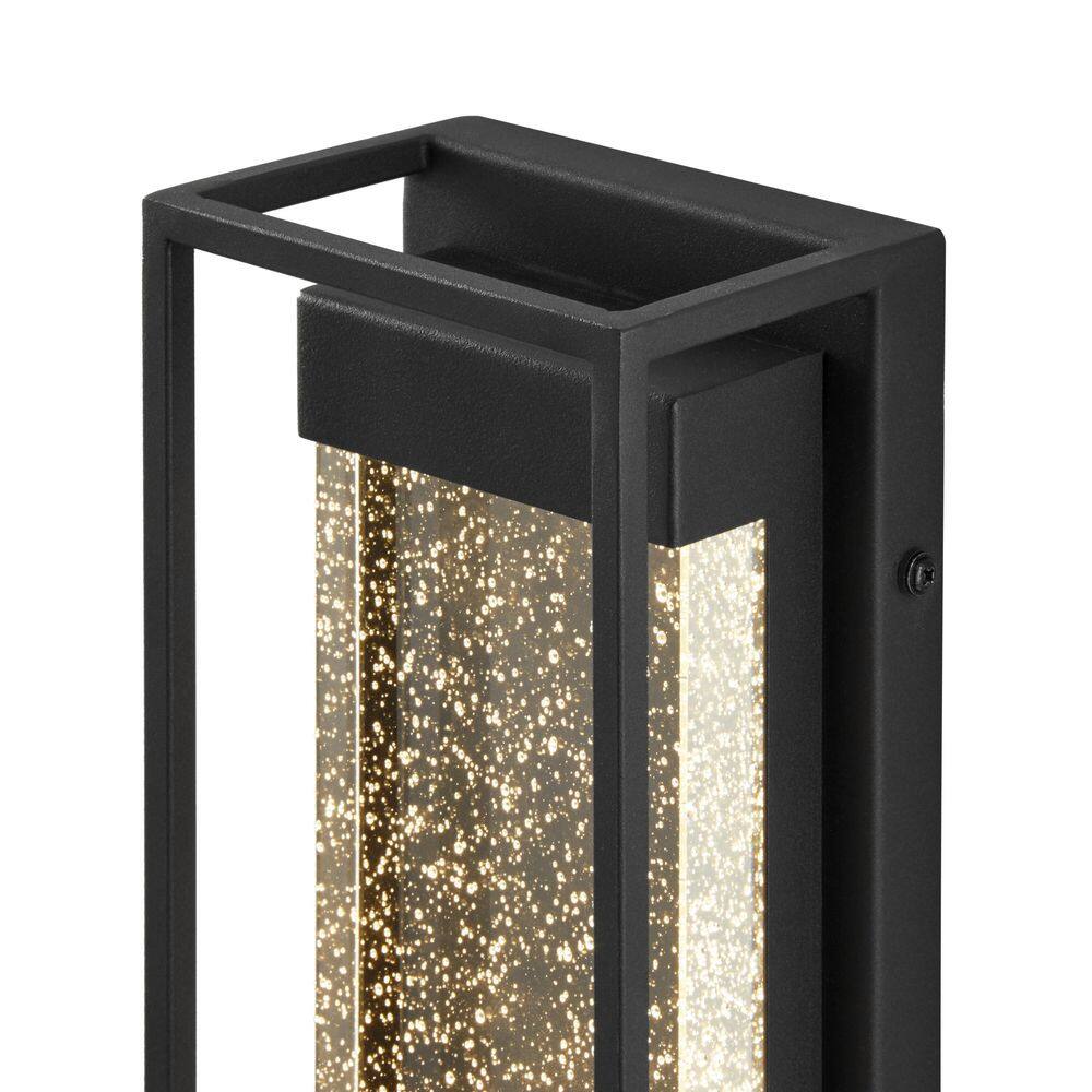 Hampton Bay Lindley Modern 1-Light Matte Black Hardwired LED Outdoor Wall Lantern Sconce with Bubble Double Frame (1-Pack) WWL-009-M-MB