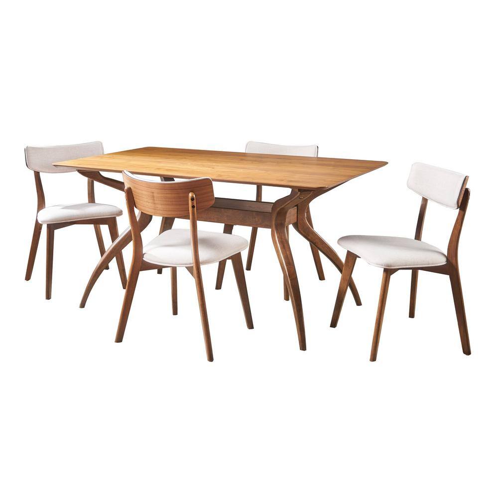 Noble House Nissie 5-Piece Natural Walnut and Light Beige Dining Set 18366