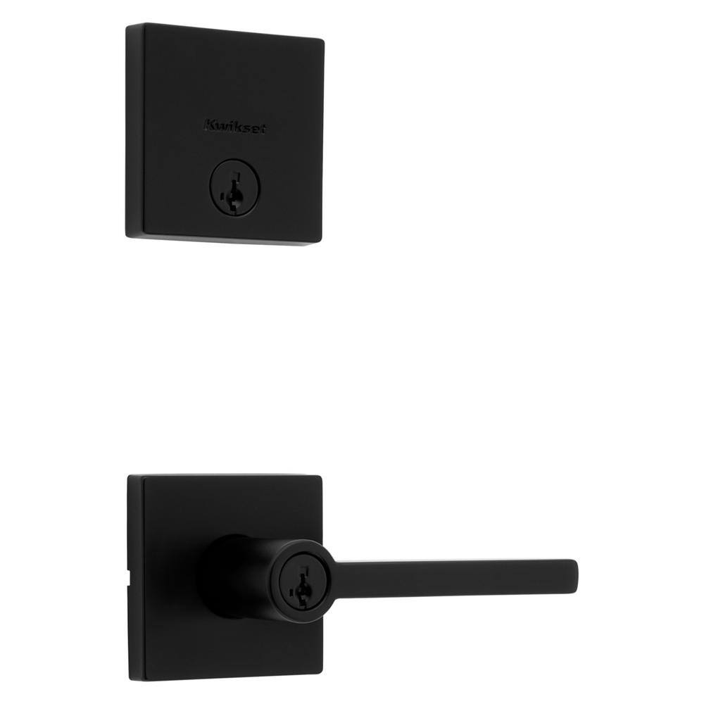 Kwikset Halifax Matte Black Entry Door Lever with Single Cylinder Deadbolt Combo Pack featuring SmartKey Security 991HFLSQT514SMT