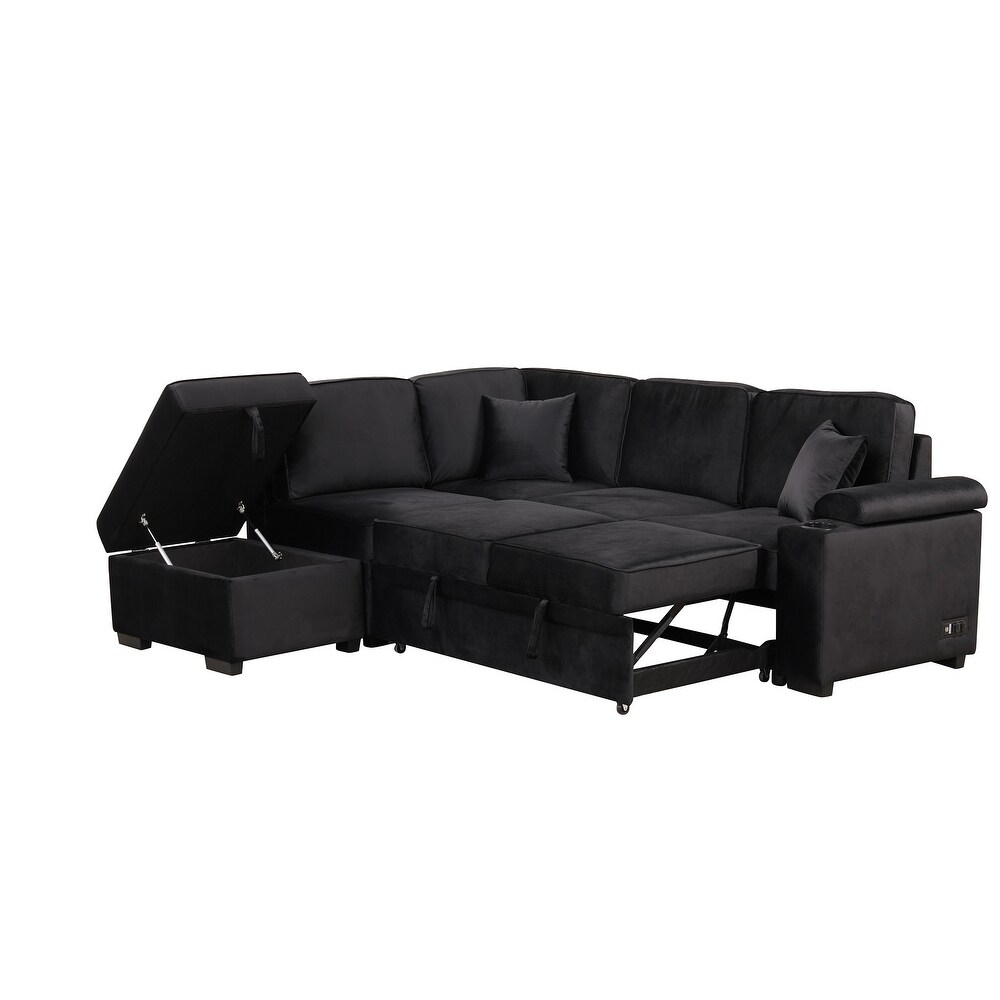 87 inch Convertible Folding Sleeper Sofa Couch  Velvet Fabric Pull Out Sofa Bed with Built in Storage Ottoman  for Any Scene