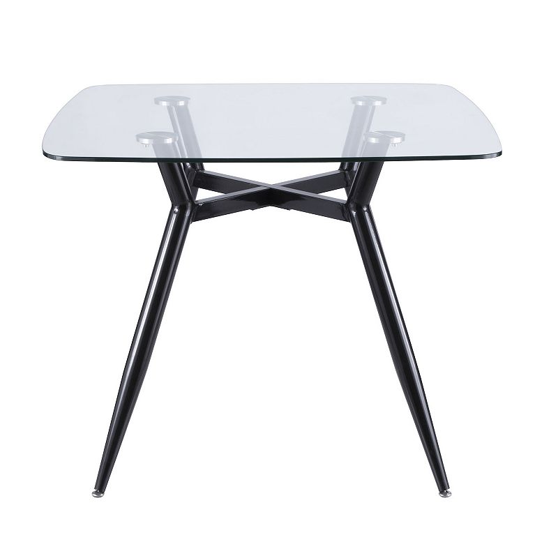 38 Clear Glass Square Top with Black Metal Legs Dining Table