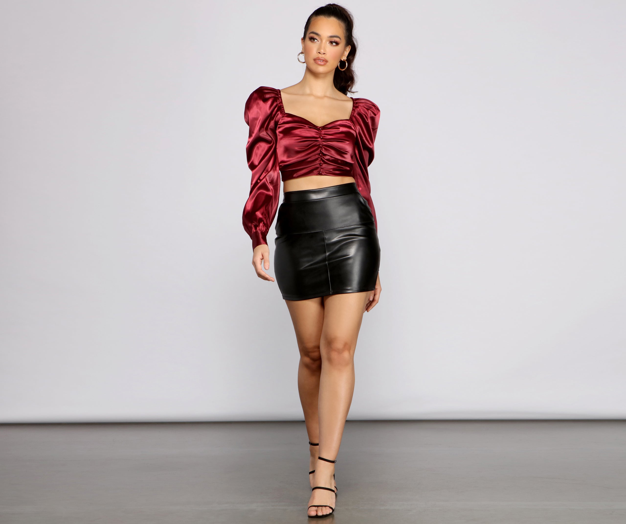 Falling For You Puff Sleeve Satin Crop Top