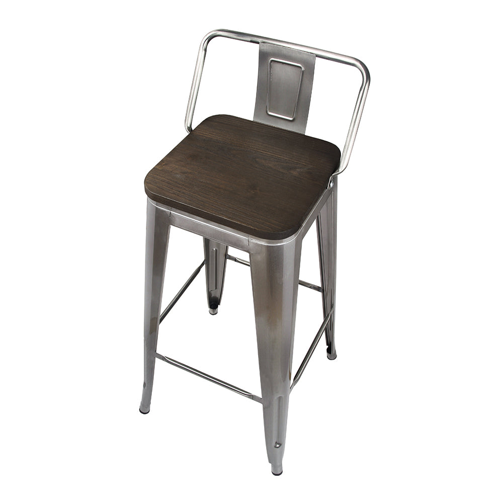 GIA Design Group 30 Inch Bar Height Middle Back Metal Stool with Dark Wooden Seat， Gunmetal