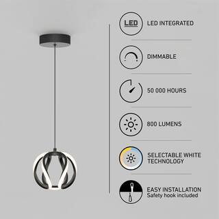 Artika Vivaldi 16-Watt Integrated LED Black 3 CCT Modern Hanging Mini Pendant Light for Kitchen Island and Living Room PDT1-VIC-HD2BL