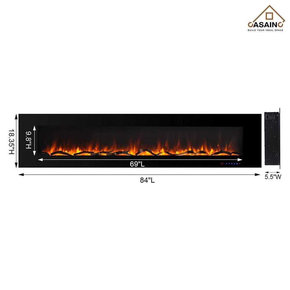 CASAINC 84 in. Recessed Electric Fireplace in Black CA-WM84