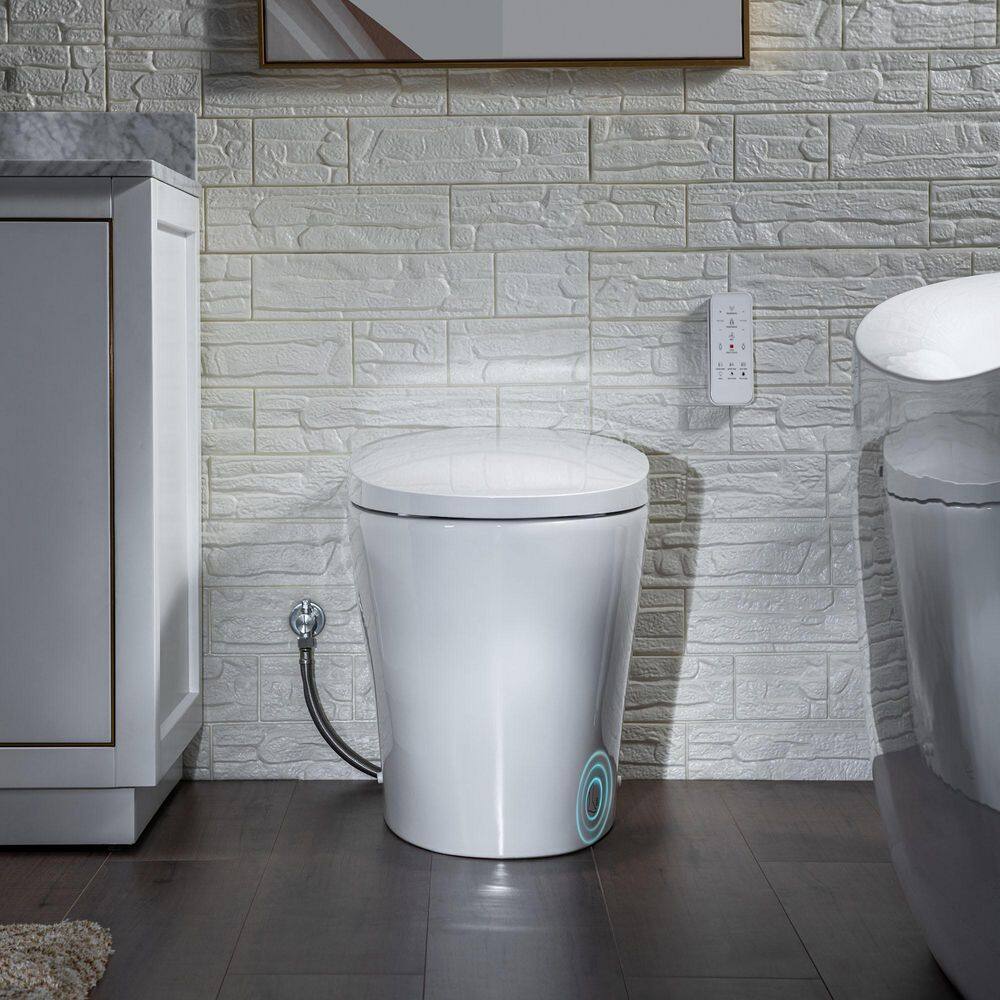 WOODBRIDGE Intelligent Chair Height 1.0 GPF 1.6 GPF Elongated Toilet in White with Auto Flush and Foot Sensor Operation HT0069