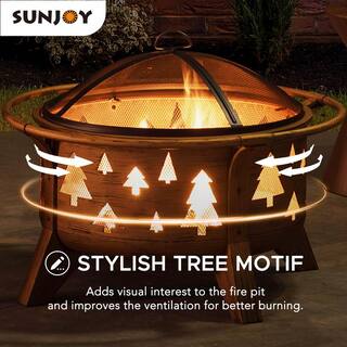 Sunjoy AmberCove 30 in. Outdoor Tree Motif Round Wood Burning Firepit A301027000