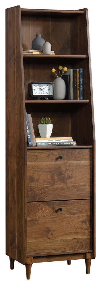 Sauder Harvey Park Engineered Wood 3 Shelf Narrow Bookcase in Grand Walnut   Midcentury   Bookcases   by Buildcom  Houzz