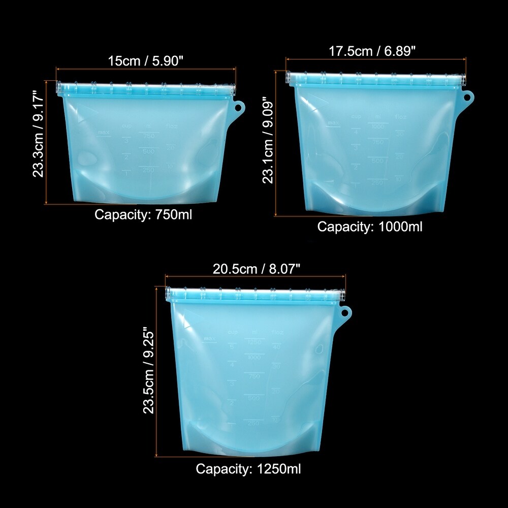 Reusable Silicone Food Storage Bags Freezer Bag Leak Proof Blue(3Pcs)   Blue