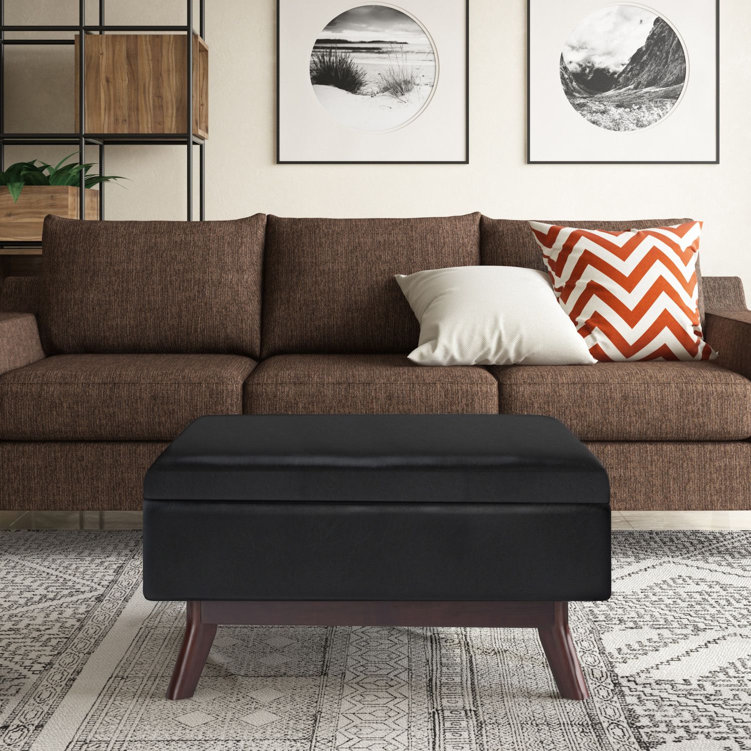 Simpli Home Owen Mid Century Modern Coffee Table Storage Ottoman