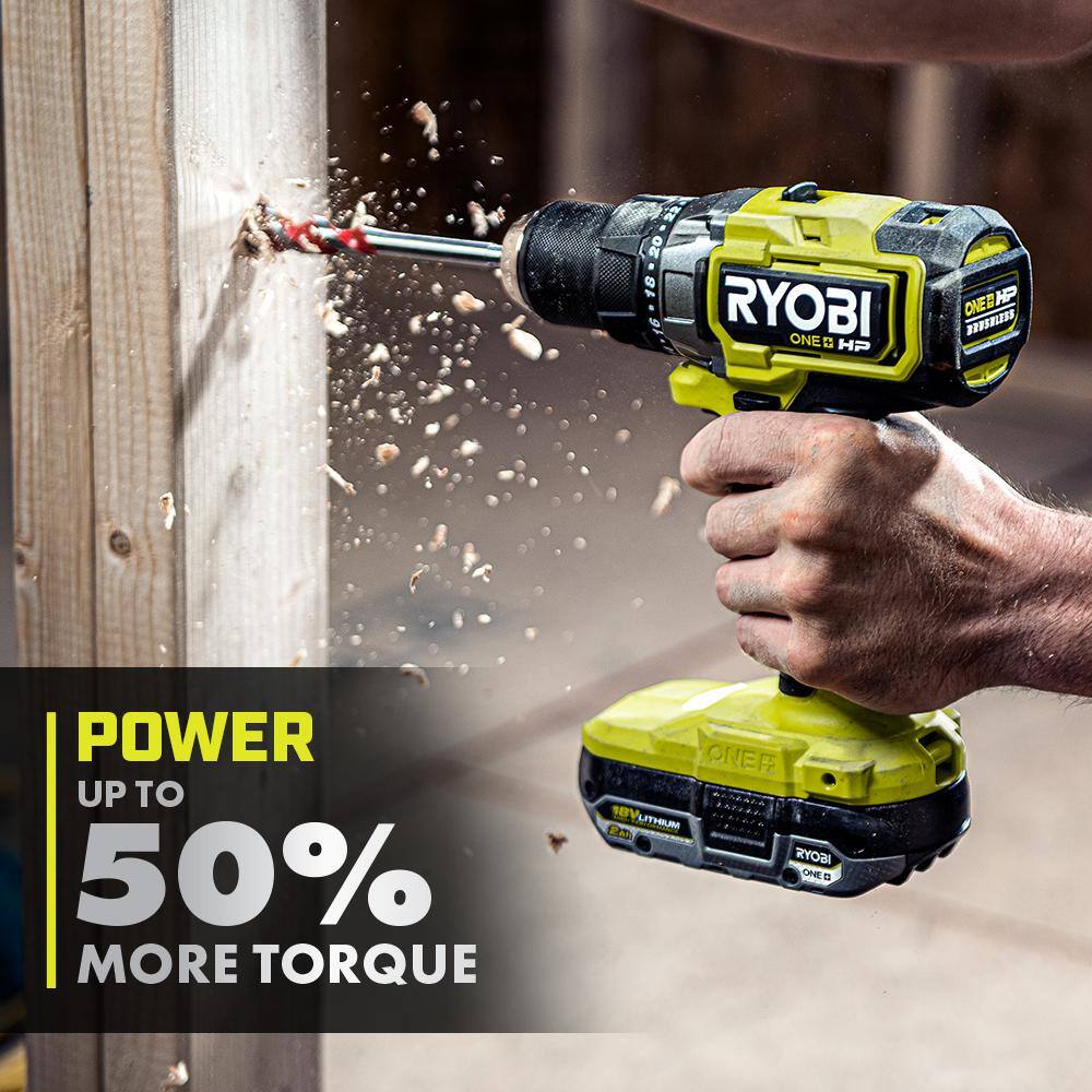 RYOBI ONE+ HP 18V Brushless Cordless 12 in. DrillDriver Kit w(2) Batteries Charger Bag  DrillDrive Kit (40-Piece) PBLDD01K-A98401