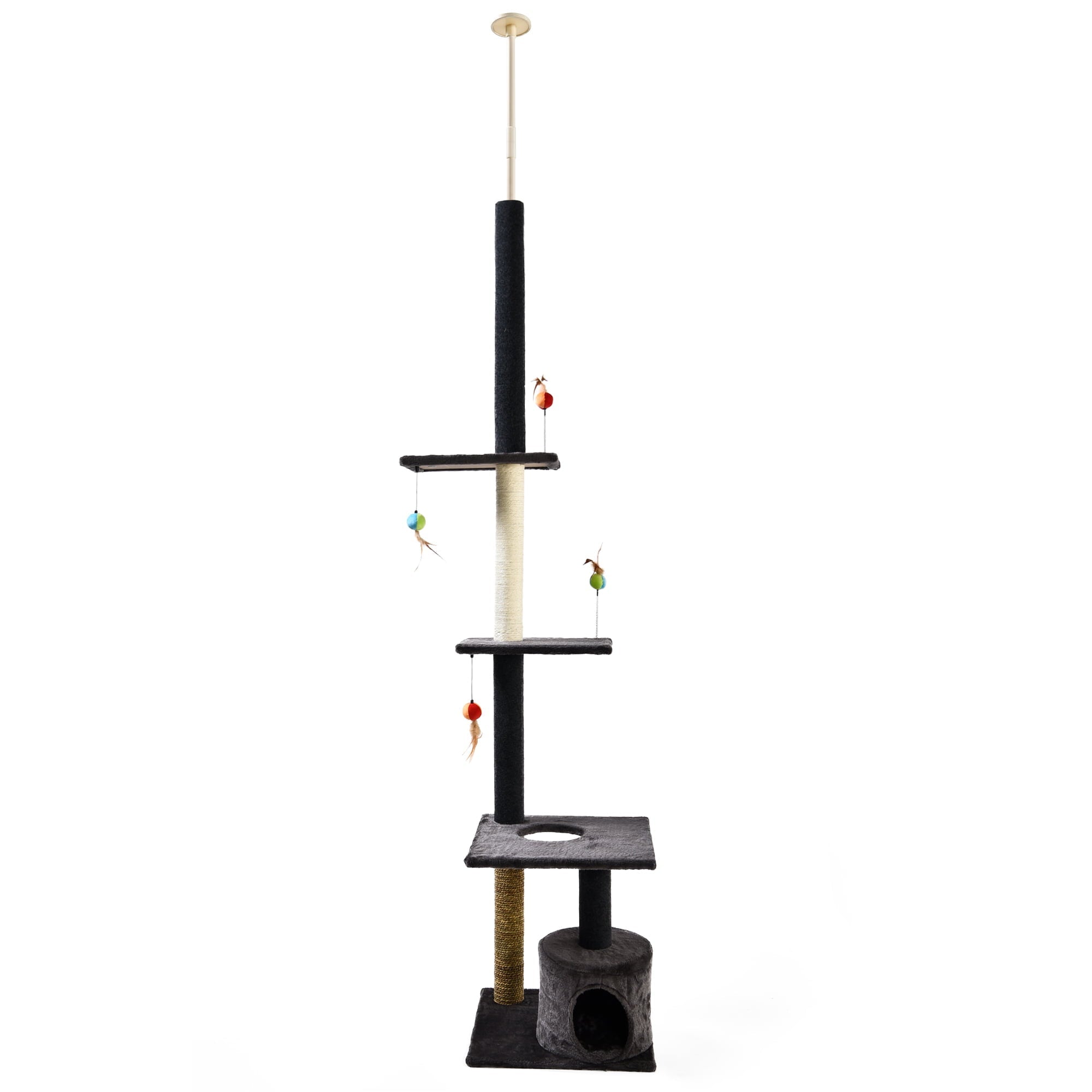 Cat Craft Three Tier Floor-to-Ceiling Cat Tree 7.5' - 9' with Cat Condo, Charcoal