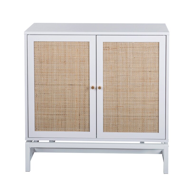 Rattan Sideboard Buffet Accent Cabinet with 2 Doors  1 Adjustable Inner Shelves for Entryway  Living Room