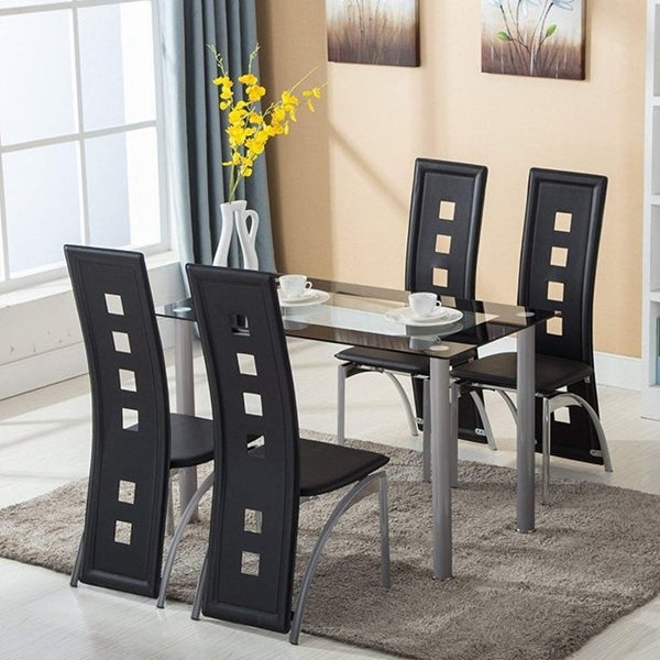 110cm Dining Table Set Tempered Glass Dining Table with 4pcs Chairs