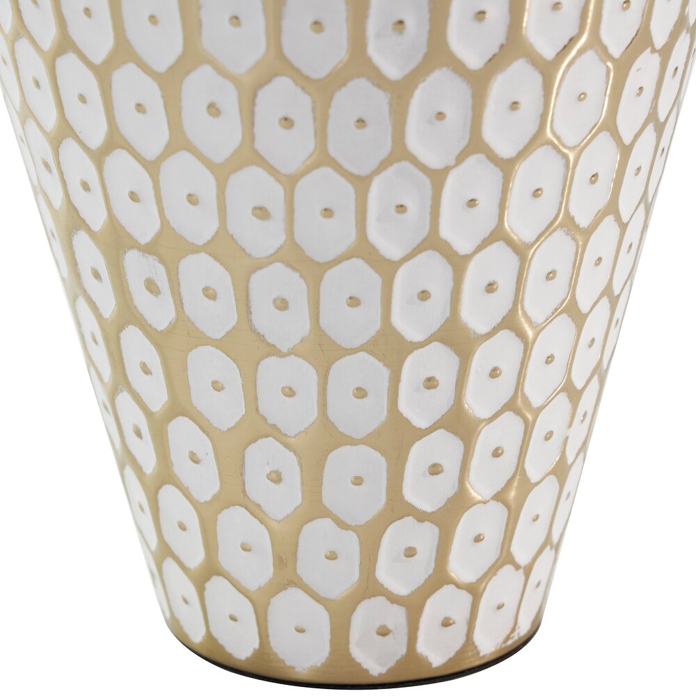 Gold Metal Geometric Dot Vase with White Accents