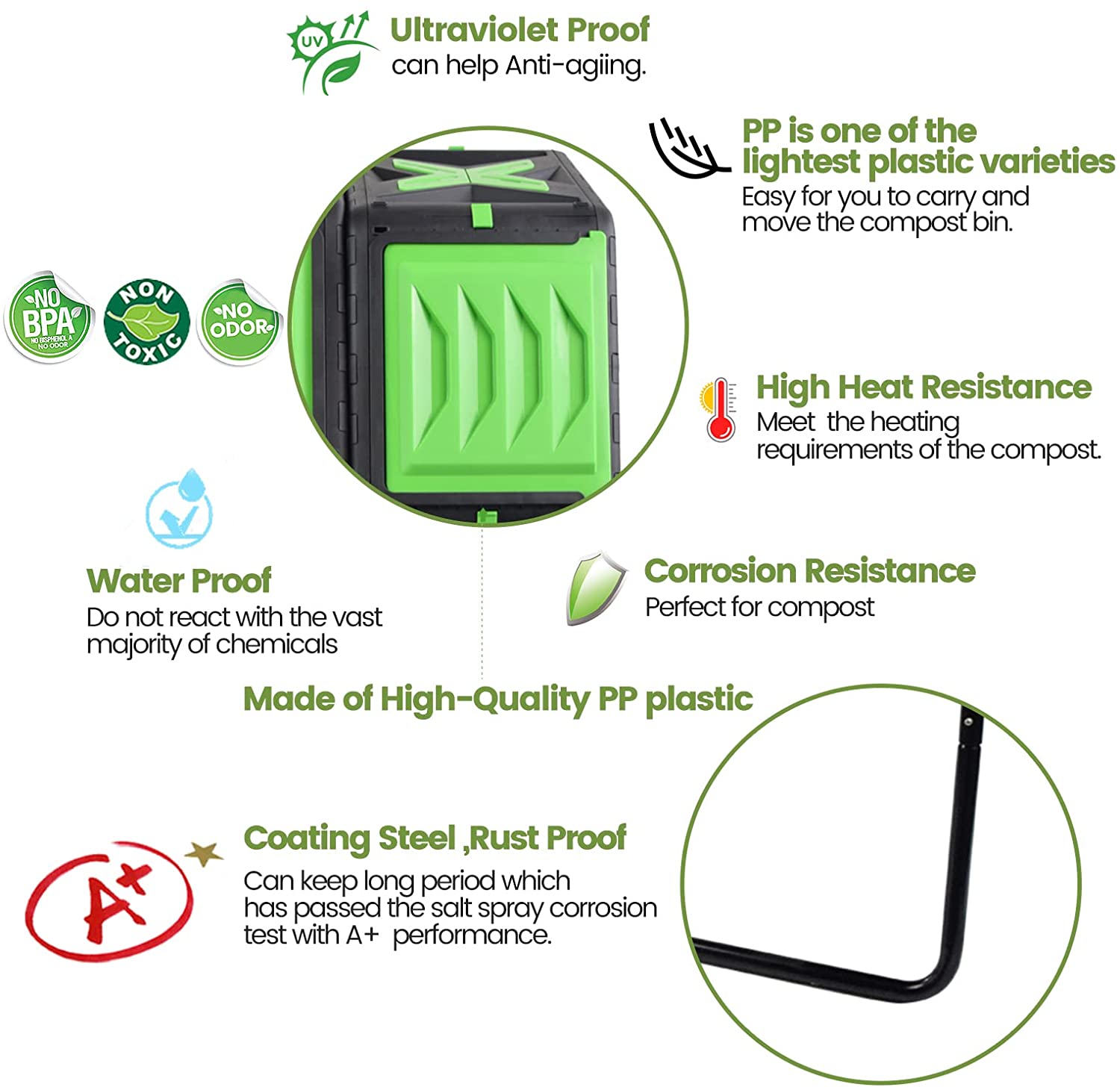 SQUEEZE master Large Dual Chamber Compost Bin Tumbler Outdoor Garden- Easy Rotating- Sturdy Steel Frame-Fast Composting (Green, 2 × 18.5 Gallon)