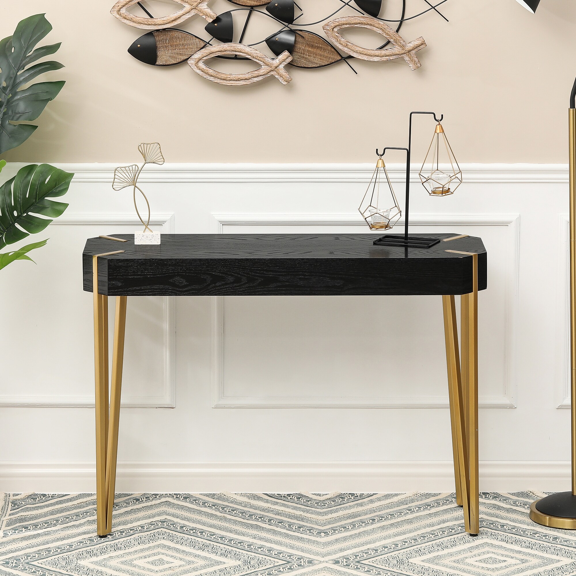 Black Wood and Gold Metal Console and Entry Table - 30.25