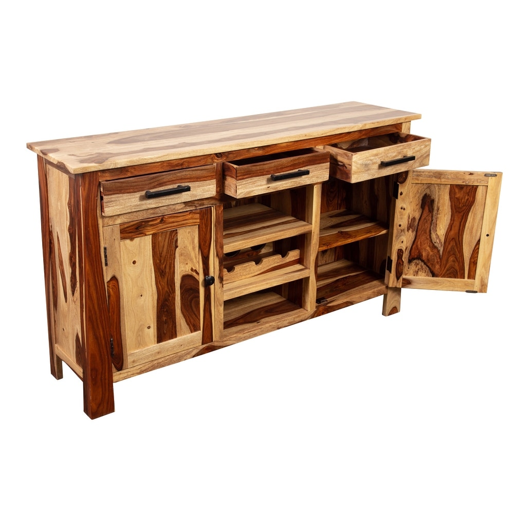 Porter Designs Kalispell Solid Sheesham Wood Sideboard Bar  Natural.