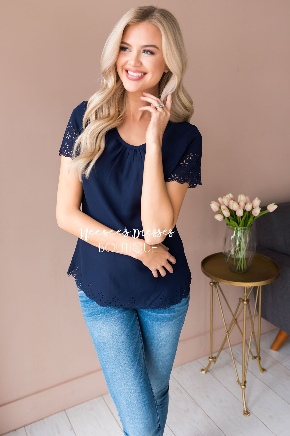 Living In The Moment Modest Eyelet Blouse