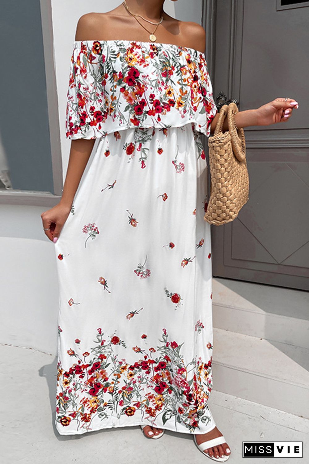 Off Shoulder Floral Maxi Dress Wholesale