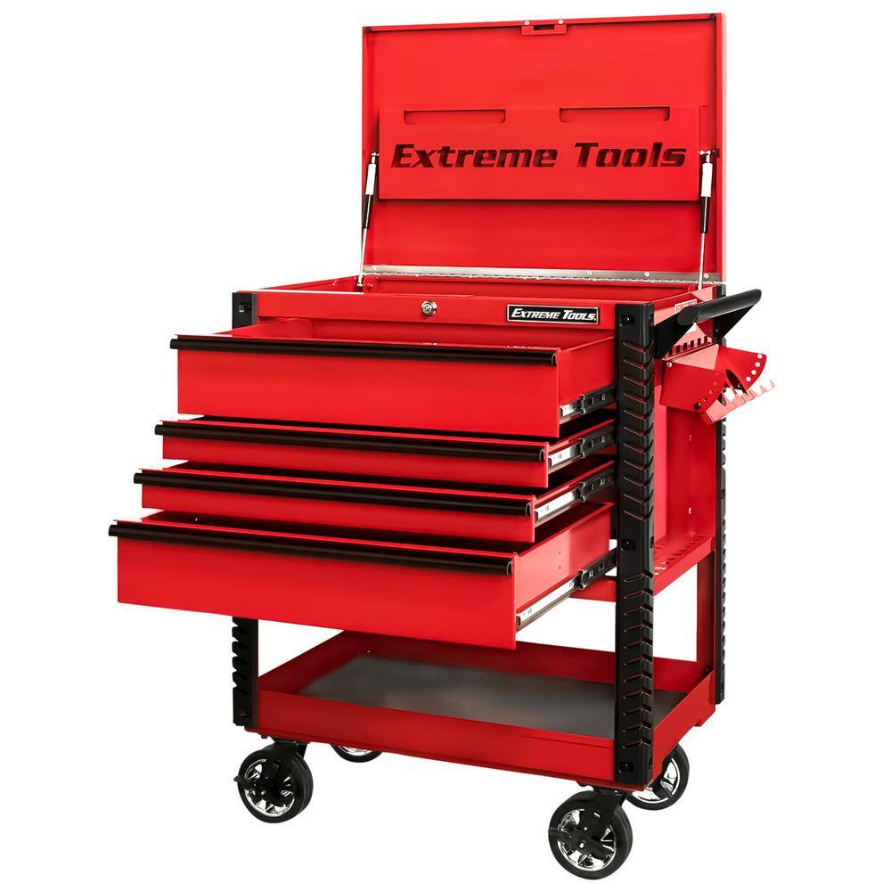 Extreme Tools Professional 33 in. Deluxe 4-Drawer Tool Utility Cart with Bumpers in Red EX3304TCRDBK