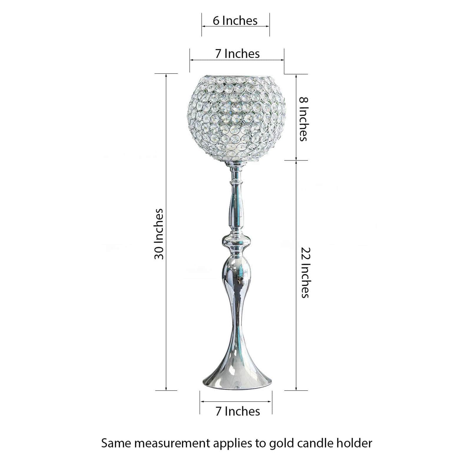 Silver Metal Acrylic Crystal Goblet Candle Holder, Flower Ball Stand 30