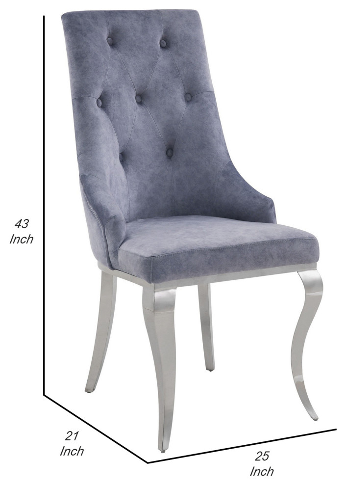 Benzara BM250221 S/2 Side Chair With Button Tufting  ampMetal Legs  Gray/Silver   Traditional   Dining Chairs   by Uber Bazaar  Houzz