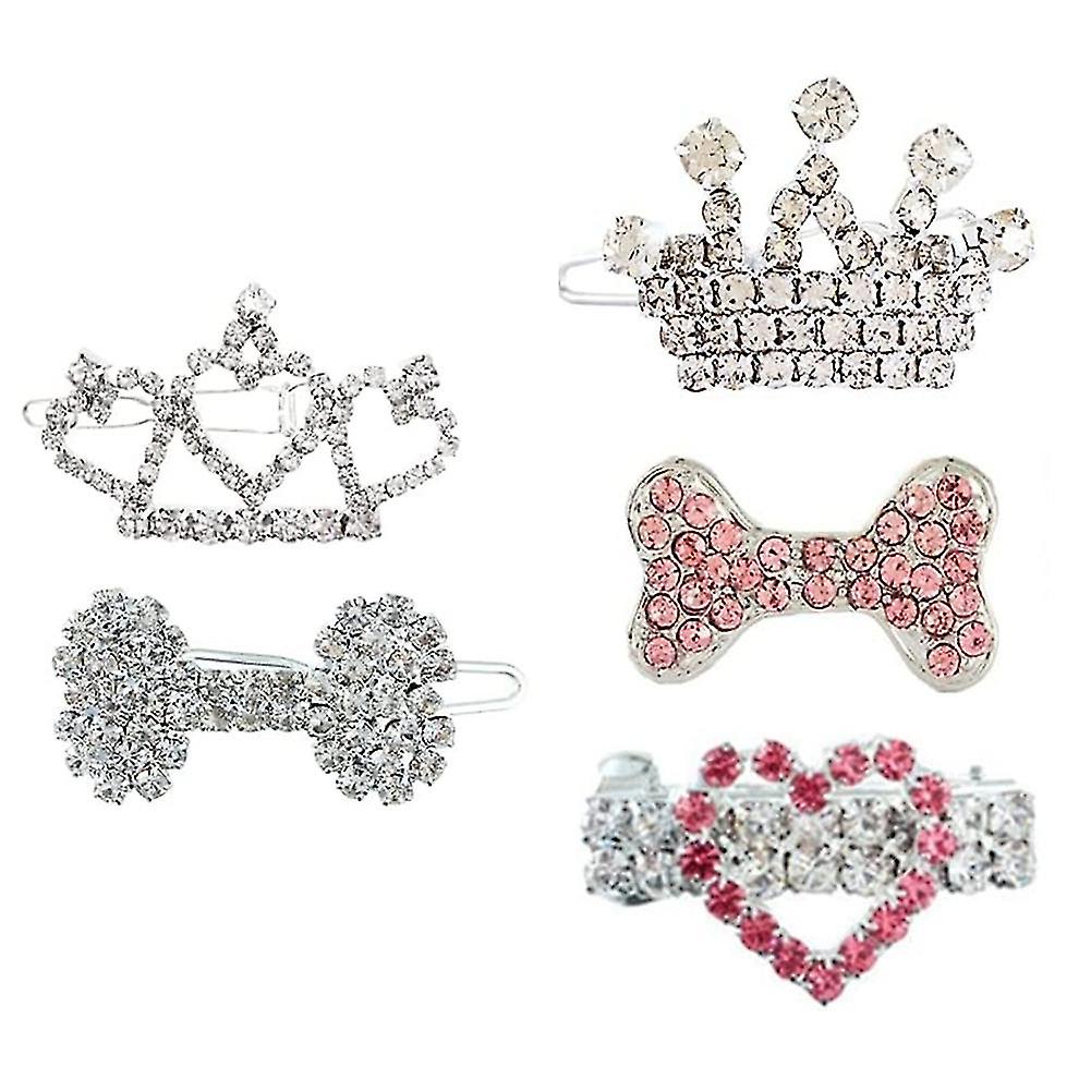 5pcs Crystal Rhinestone Hair Clip Hairdressing Hair Accessories Dog Headwear Pet Grooming Products