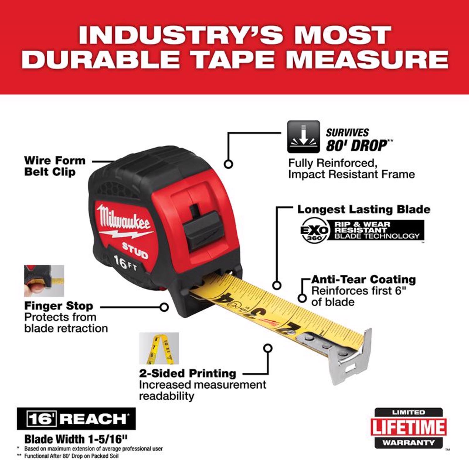 MW Stud 16 ft. L X 1-5/16 in. W Tape Measure 1 pk