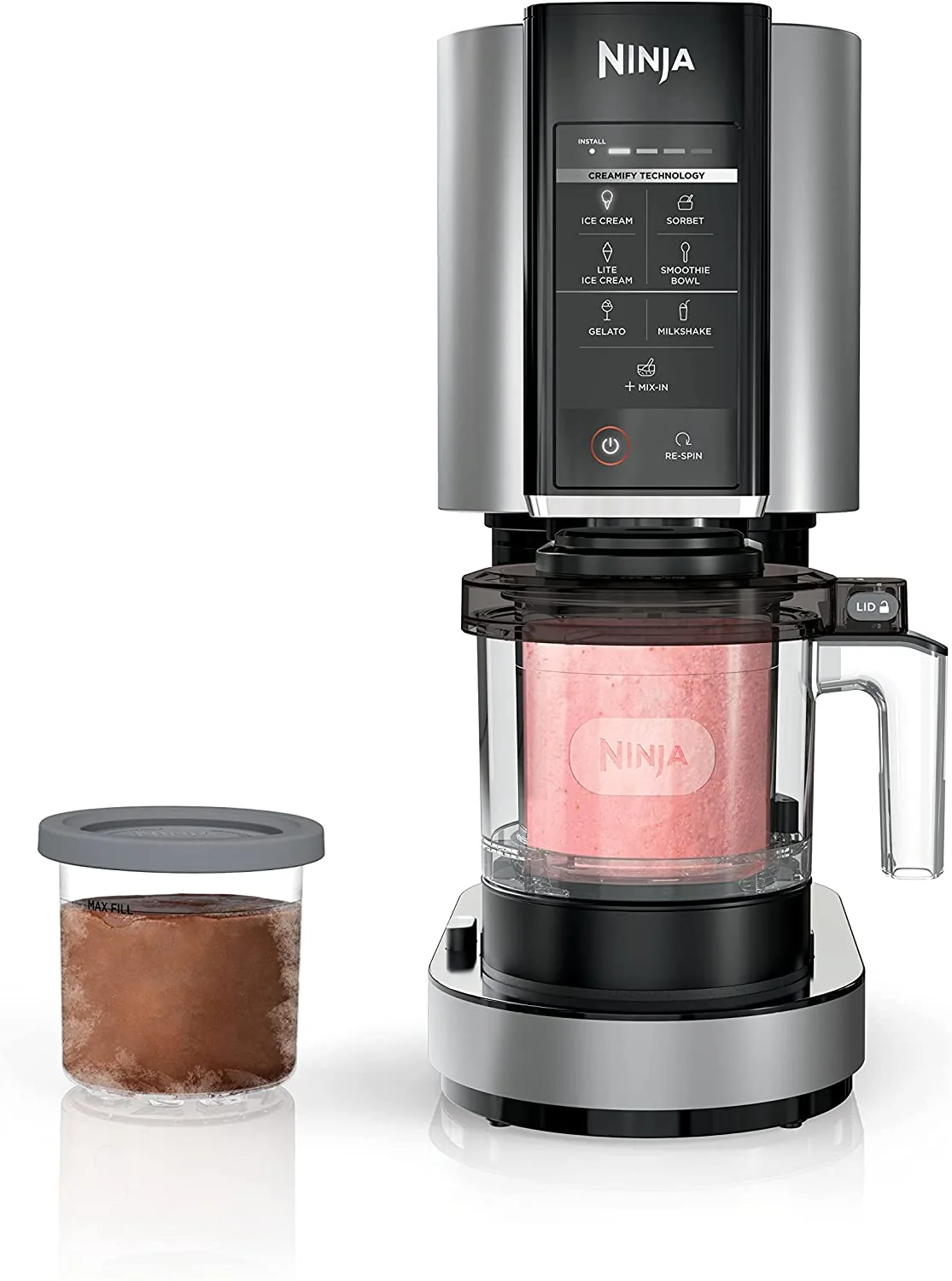 Ninja NC301 CREAMi， Ice Cream， Gelato， Milkshake， Sorbet， and Smoothie Bowl Maker， 7 OneTouch Programs， Silver (Refurbished)