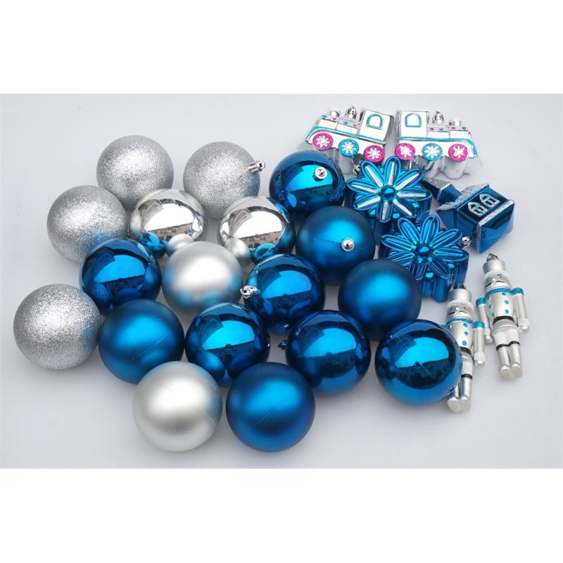 Jeco 50 Piece Christmas Tree Ornament Set in Blue and Silver   Christmas Ornaments   by Homesquare  Houzz