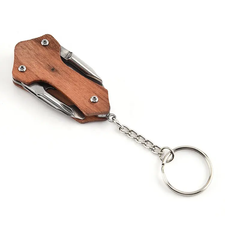 Popular Hiking Hunting Outdoor Survival Key Chain Wooden EDC Tools Multifunctional Bottle OPener Screwdriver