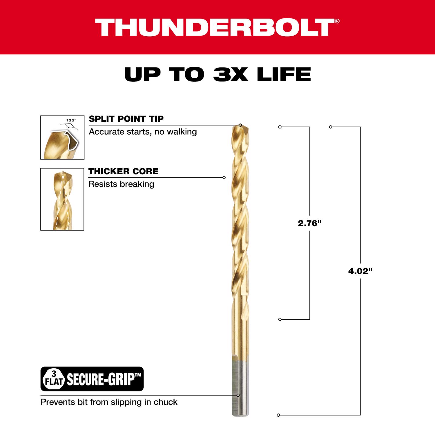 MW Thunderbolt 1/4 in. X 4 in. L High Speed Steel Drill Bit 1 pc