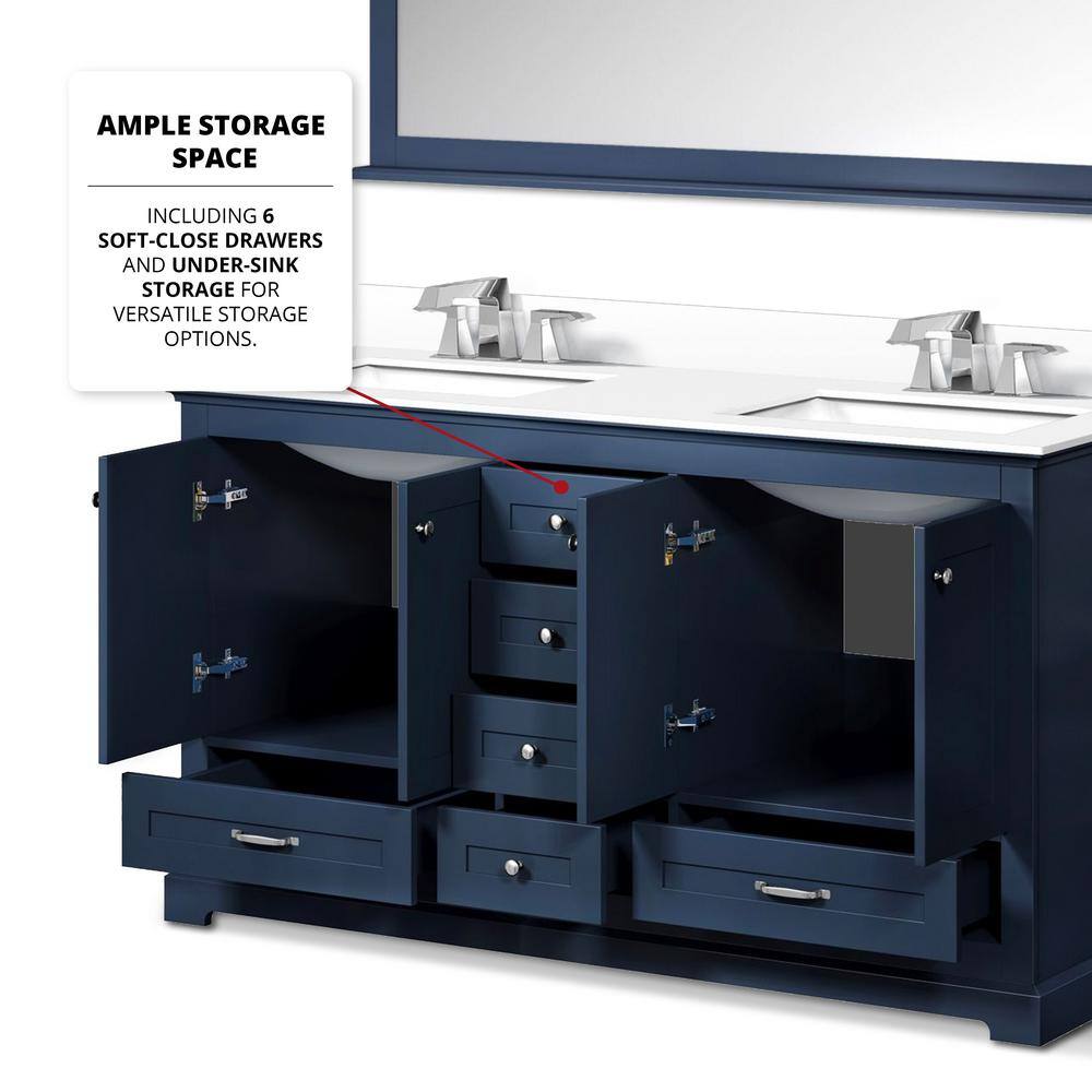 Lexora Dukes 60 in. W x 22 in. D Navy Blue Double Bath Vanity White Quartz Top and 58 in. Mirror LD342260DEWQM58