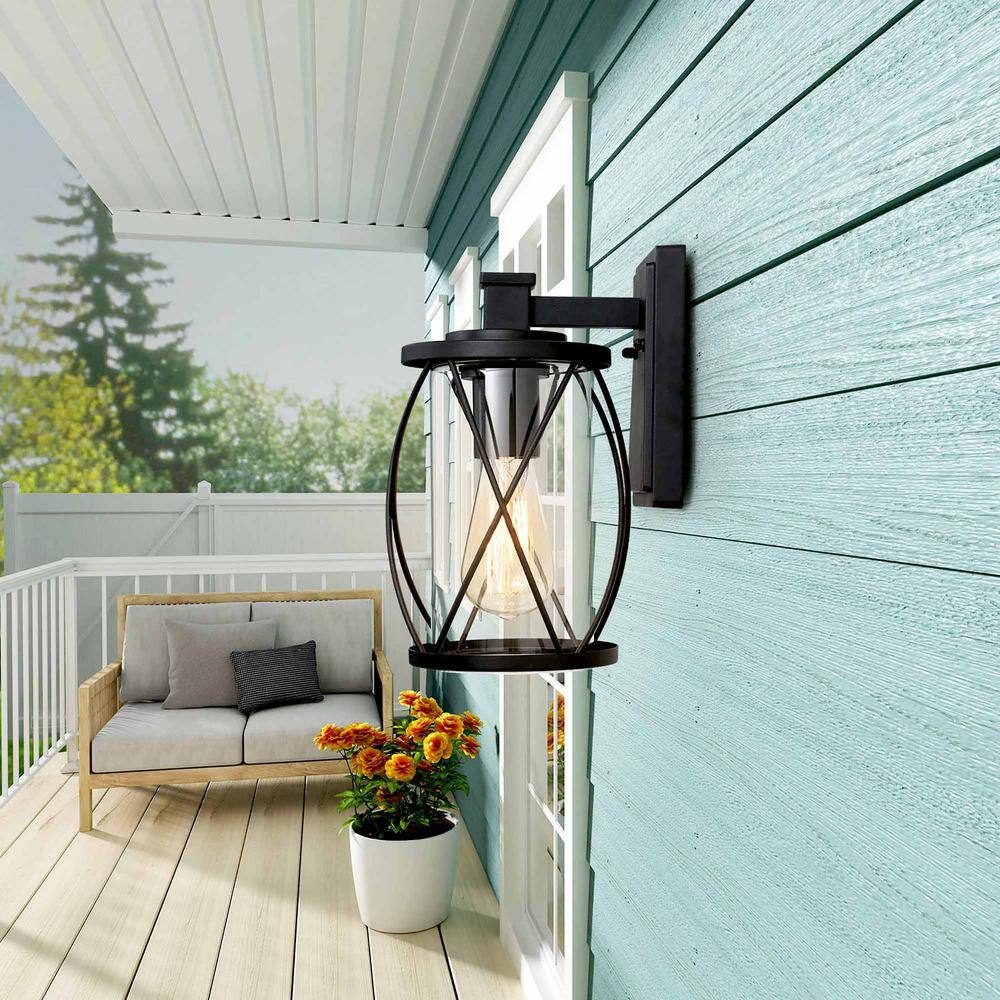 Uolfin Farmhouse Outdoor Porch Wall Light 1-Light Craftsman Black Patio Wall Lantern Sconce with Clear Glass Shade (2-Packs) 62897ZJ22I3256D