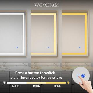 WOODSAM 55 in. W x 40 in. H Rectangular Aluminum Framed Anti-Fog LED Lighted Wall Bathroom Vanity Mirror in Brushed Gold LM02-W5540-BG