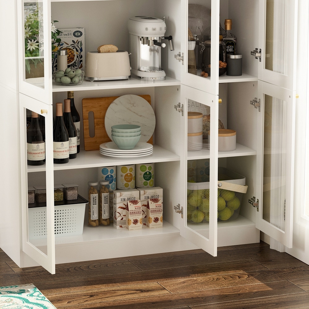 Tall Bookshelf Bookcase with 6 Glass Doors Gold conical handle White   78.7\