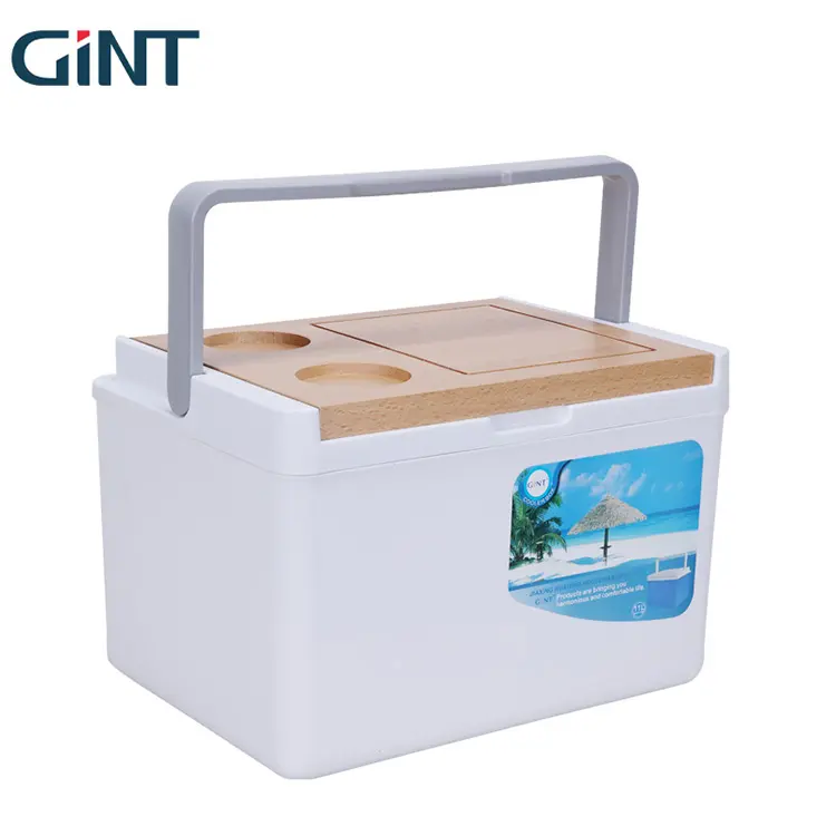 Factory wholesale waterproof portable ice chest coolers 11l white cooler box with wooden lid for outdoor camping hiking