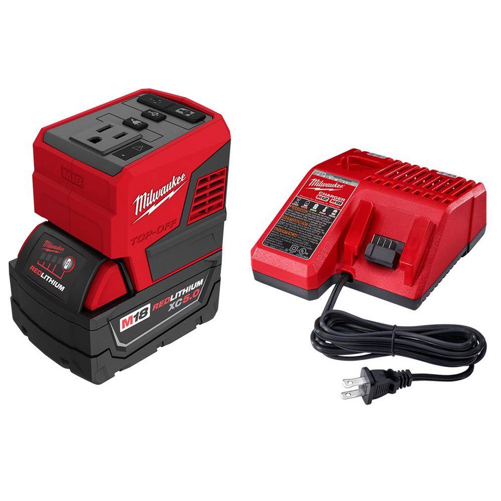 MW M18 18-Volt Lithium-Ion 175-Watt Powered Compact Inverter with 5.0 Ah Battery and Charger 2846-20-48-59-1850