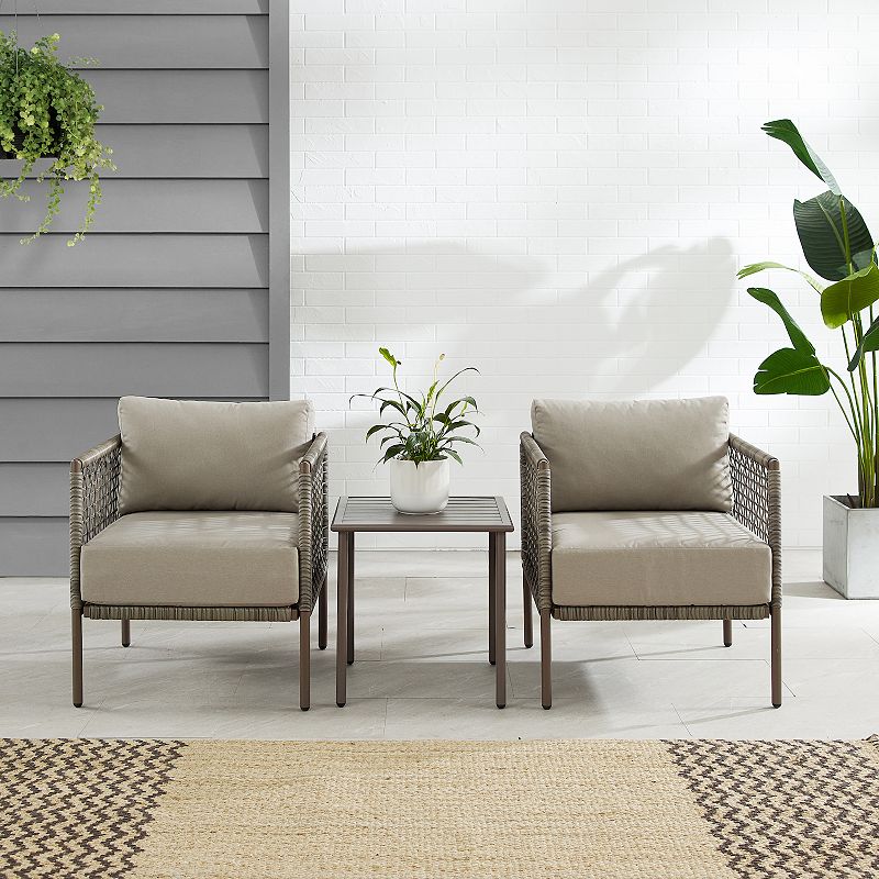 Crosley Cali Bay Patio Wicker Arm Chair and End Table 3-piece Set