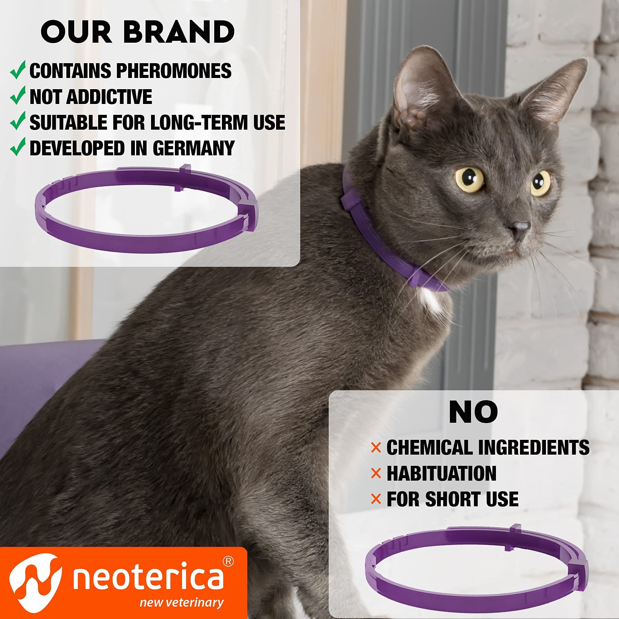 Cat Calming Collar and Pet Anti Anxiety Products - Feline Calm Pheromones Collars and Cats Stress Relief - Relaxivet Comfort Helps with Pee， New Zone， Aggression， Fighting with Dogs and Other Behavior